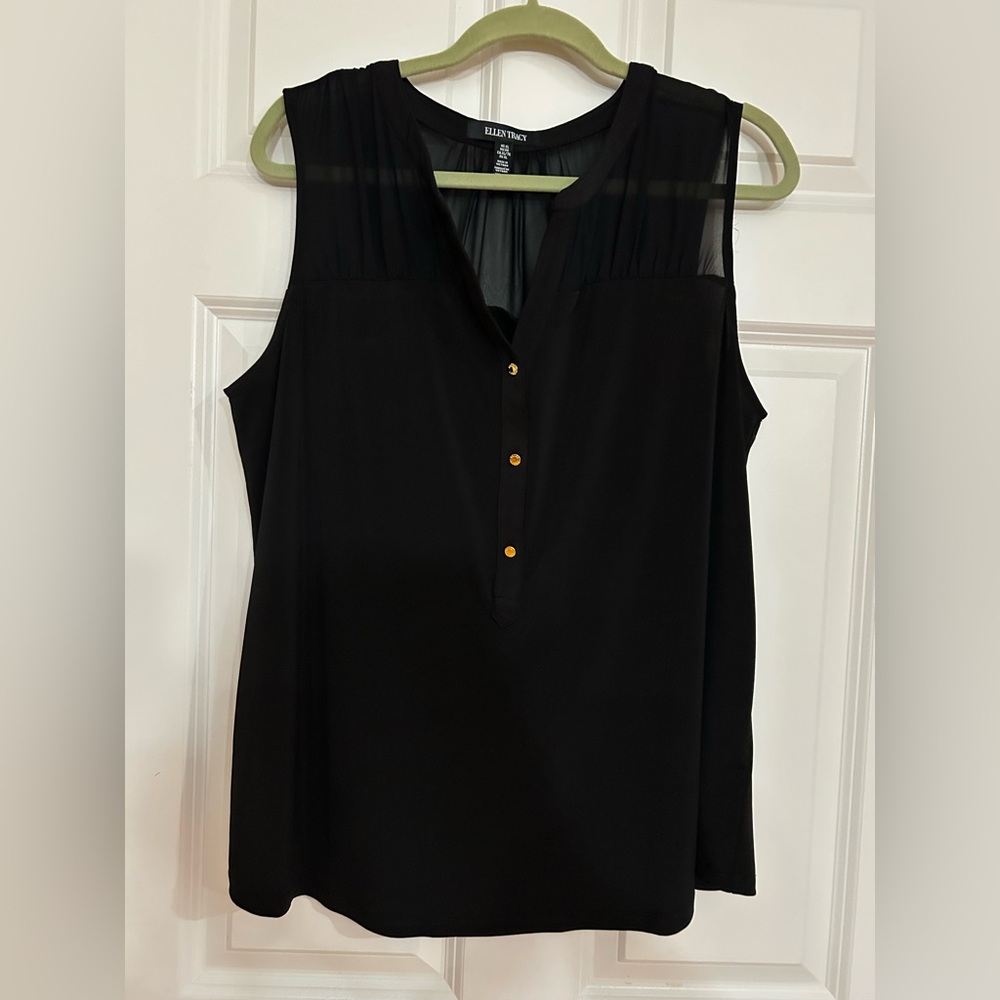 Ellen Tracy Black Sleeveless Blouse with Gold Buttons NWOT